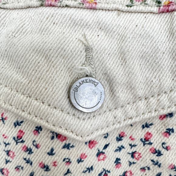 BlankNYC Womens Denim Trucker Jacket Size XS Floral Feminine Pastel Spring Cream - Picture 5 of 9